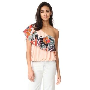 Free People Peach Multi Size Small Annka Bubble One-Shoulder Boho Top NWT